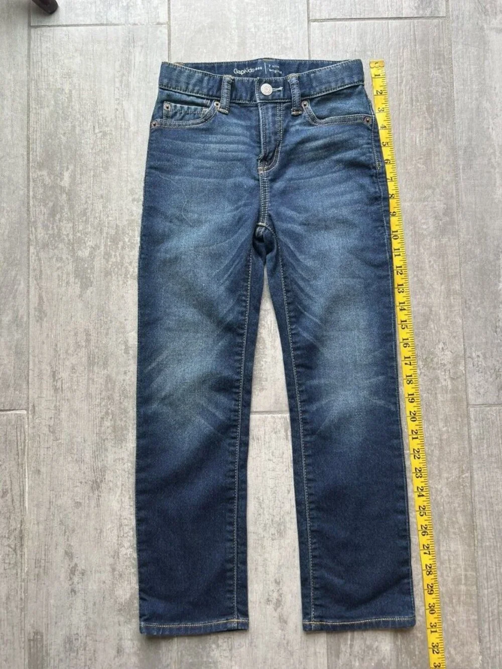 Gap Kids Straight Leg Dark Wash Stretch Jeans Boys 7 Slim Original Pants School.